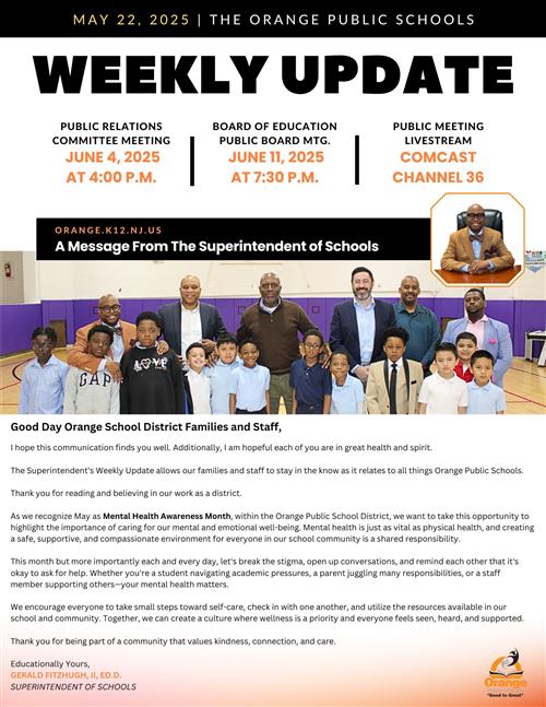 Superintendents Weekly Update for the Week of 5.22.25